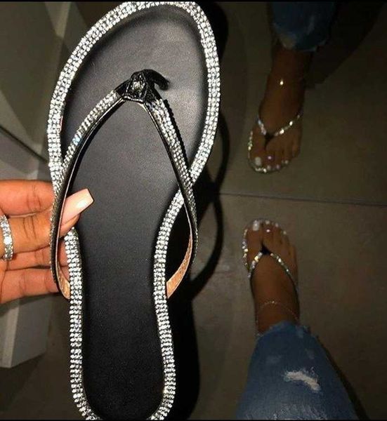 

crystal flip flops glitter slippers women summer fashion casual slides shoes women beach sliders shoes, Black