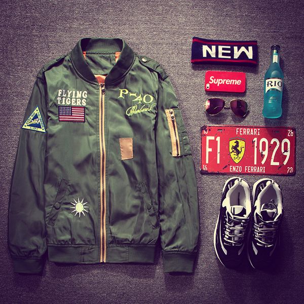 

bomber jacket 2018 men's fashion spring autumn motorcycle print aircraft jackets men flight ma-1 pilot coat, Black;brown
