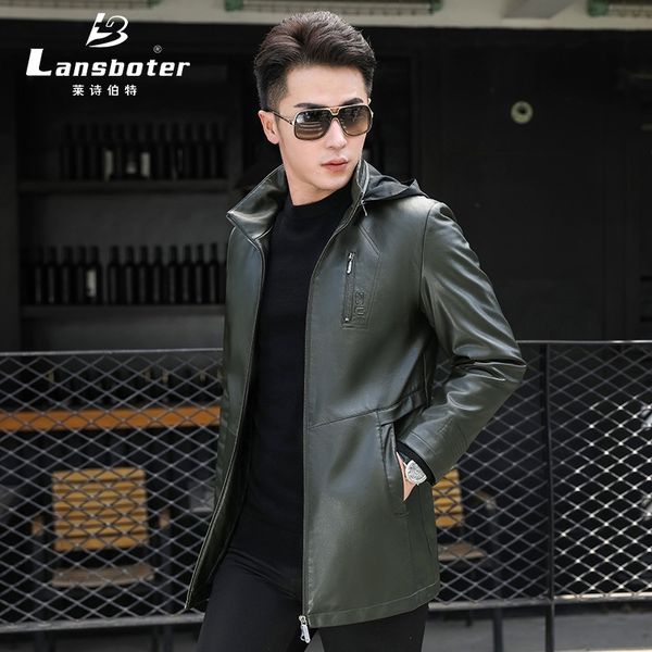 

young and middle-aged men's leather jacket with lapel winter new style hooded pu leather jacket fur thick locomotive jac, Black
