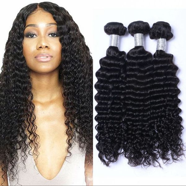 

глубокая волна пучки перуанских волос weave non remy человеческие волосы 3 пучка вьющиеся естественный цвет наращивание волос, Black