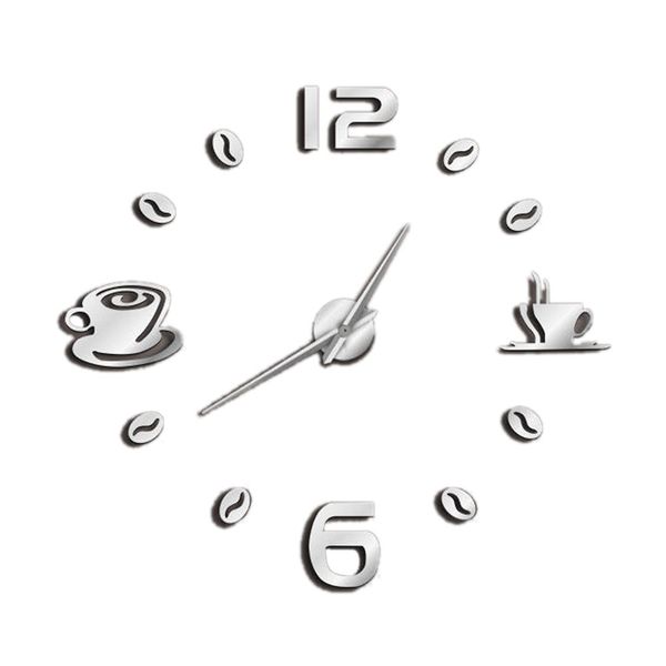 

cafe diy large wall clock frameless giant wall clock modern design cafe coffee mug coffee bean decor kitchen watch sil