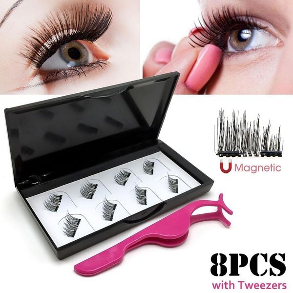 

35# 8pcs fashion women magnetic lashes reusable 3d false eyelashes tweezers set