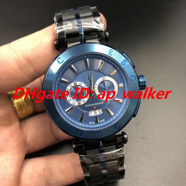 

new luxury watch men os quartz movement aion chronograph blue dial small dials will work two-tone steel strap 040017, Slivery;brown