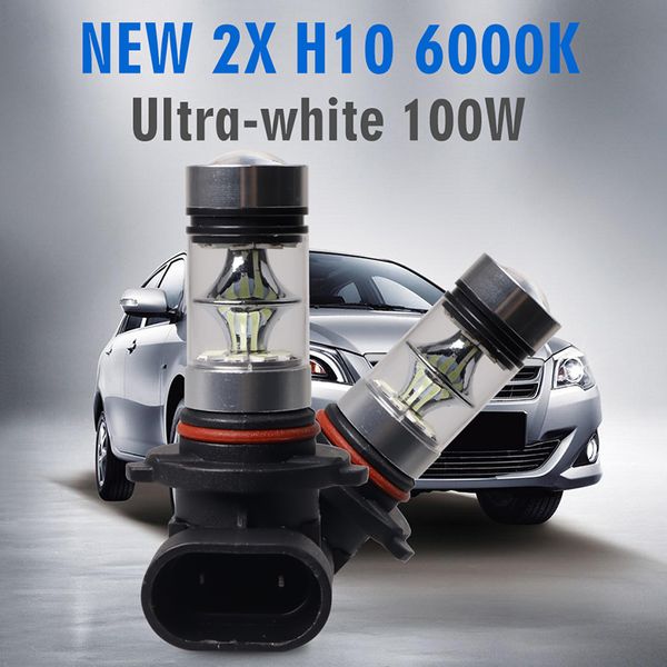 

hlxg 2pcs h10 9005 hb3 fog light kit 100w 8000k 6000k white with projector lens led headlight bulbs set plug-and-play