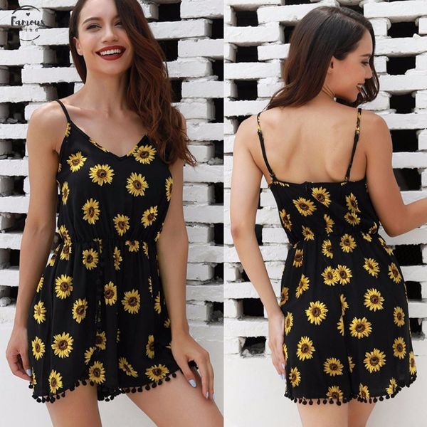 

summer 2019 new women fashion sunflower jumpsuit camisole sleeveless bodysuit casual daily club beach playsuit dropshipping, Black;white