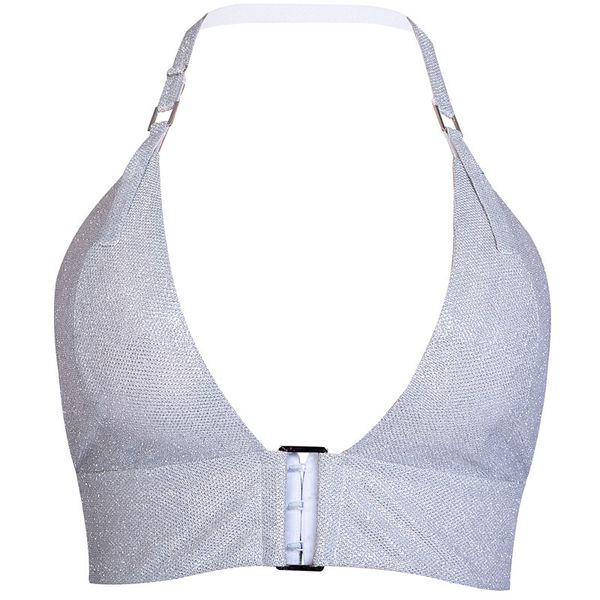 

european and american women's sling hanging neck adjustable flash deep v close-fitting ring 2019 new hanging neck sling, White