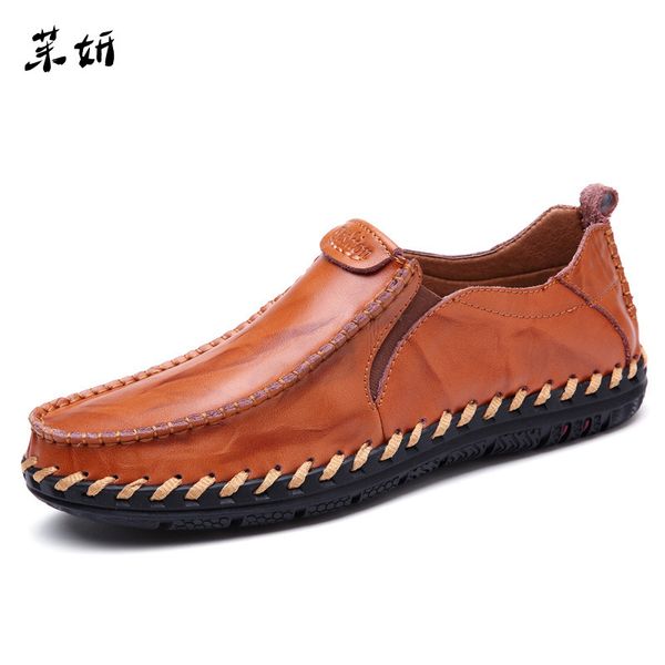 

2019 cross-boundary men's shoes handmade men's casual shoes leather wild england trend sewing sets of feet, Black