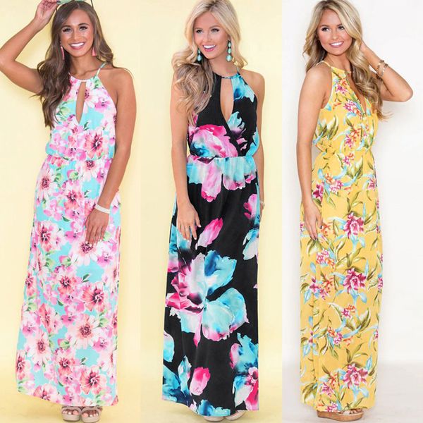 

new summer women's dresses european and american explosive printed beach dresses with long skirts, Black;gray