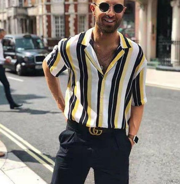 

striped mens designer shirts summer casual loose button short sleeved lapel neck shirts fashion mens shirts, White;black
