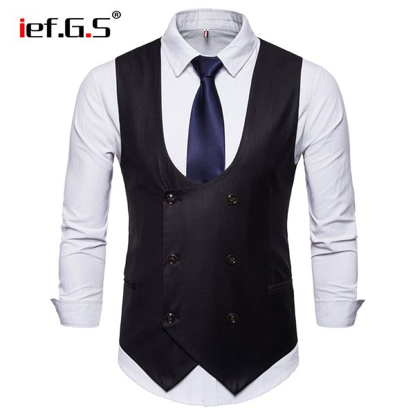 

ief.g.s men's solid color casual suit vest feel to match slim pocket waistcoat business double-breasted swallowtail vest, Black;white