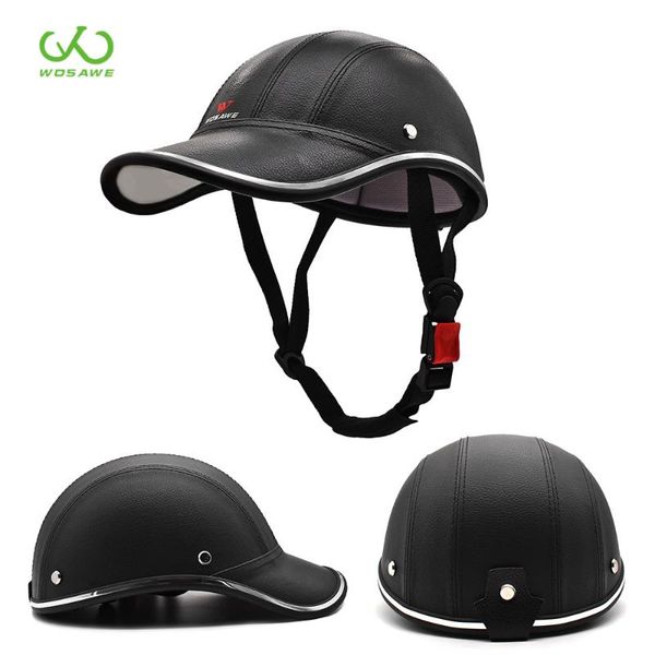 

wosawe motorcycle helmet pu leather equestrian sports horse-riding bike bicycle safety caps motorbike headwear waterproof