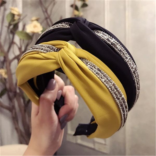 

vintage solid color knot hairbands hair accessories for women korean fashion rhinestone wide bezel headbands girl hoops turban