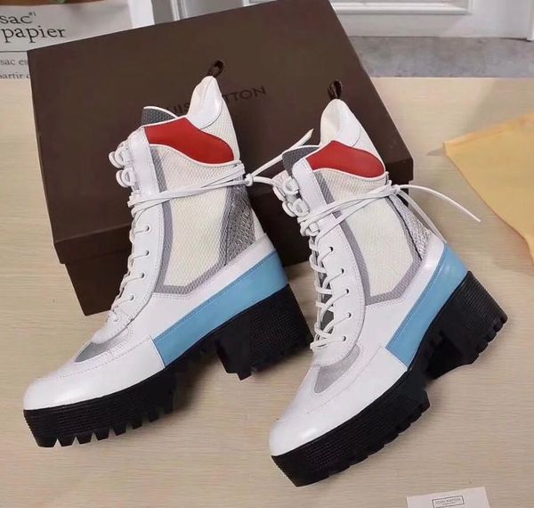 

последние дизайнерские ботильоны desert boot коренастый каблук женские сапоги 100% печать натуральная кожа роскошные зимние ботинки martin с, Black;grey