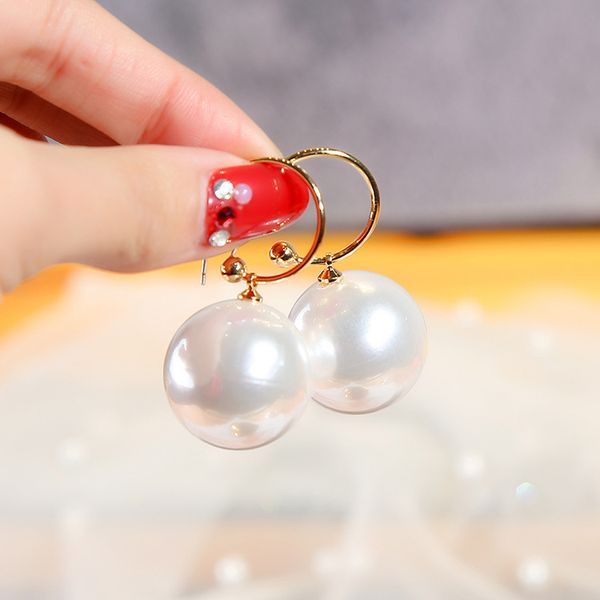 

korea style new year red white round simulated pearl dangle earrings temperament ball shape bridal wedding party jewelry cel931, Silver