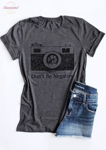 

new women t shirt summer casual gray tee short sleeve dont be negative camera print t shirt female v neck ladies, White