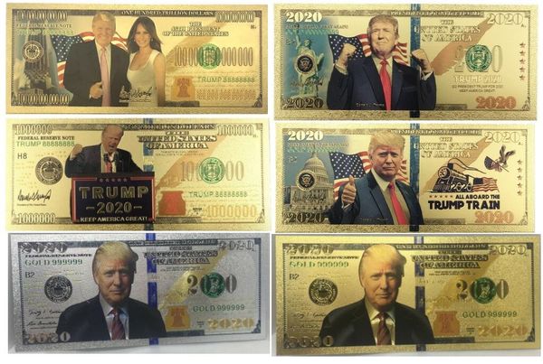 

6 styles new donald trump 2020 dollar us president banknotes gold foil bills commemorative coin crafts america general election supplies