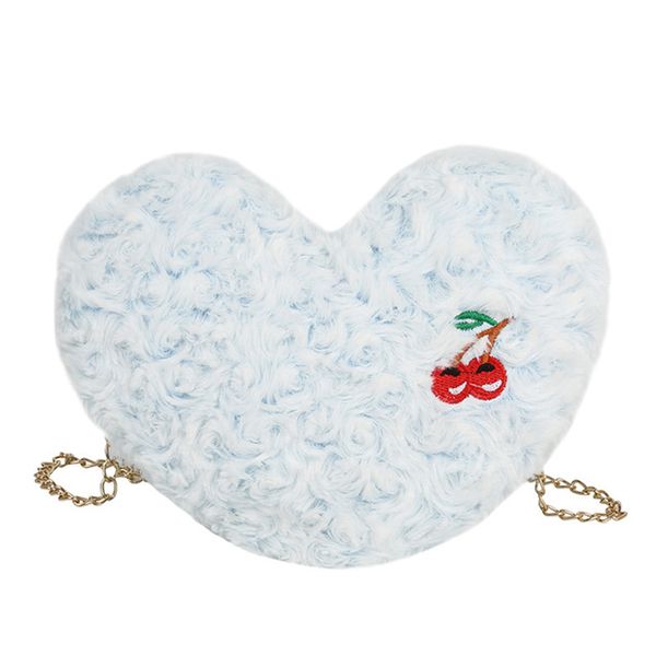 

fashion women's heart shaped faux fur flower crossbody wallet purse girls chain shoulder bag lady handbag pink blue