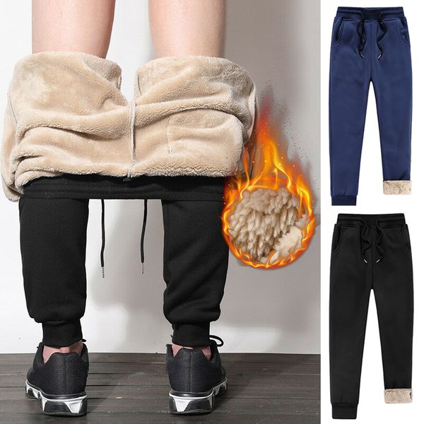 

mens athletic pants fleece lined thick trousers casual loose warm joggers for winter cgu 88, Black