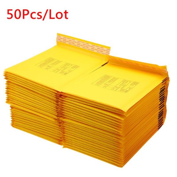 

50 pcs/lot yellow white kraft print paper bubble envelopes bags different size mailers padded shipping envelope bags with bubble