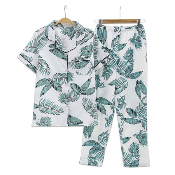 

fresh leaf pyjamas women 100% gauze cotton short sleeve trousers korea pajamas mujer homewear women sleepwear, Black;red