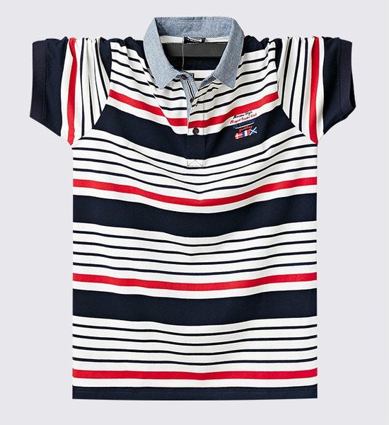 

new short-sleeved t-shirt cotton fat guy was thin paul shirt england plus fat plus size polo lapel stripes, White;black