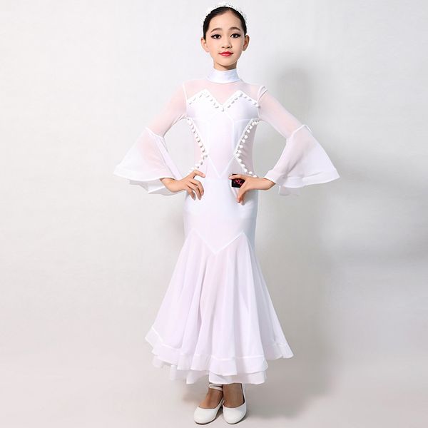 

white ballroom dance dress children standard dancing competition dresses girls waltz modern flamenco performance wear dn4968, Black;red