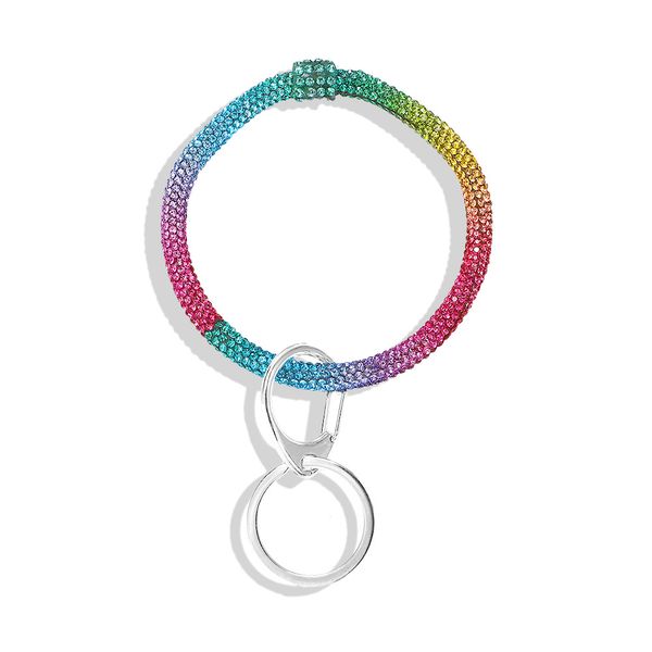 

new popular fashion ins designer super glittering colorful diamond rhinestone tassel charm bangle bracelet for woman with keychain, Black