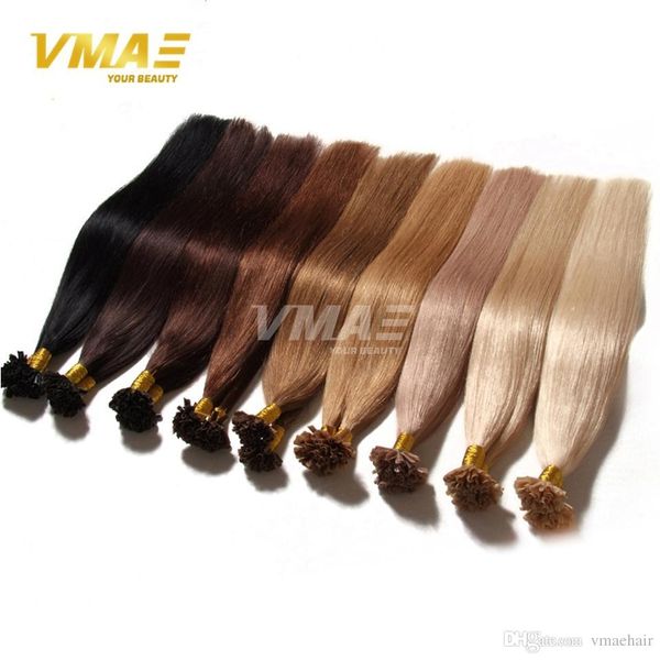 

vmae european peruvian 1g strand 100g natural black brown blonde straight keratin fusion pre bonded u tip virgin remy human hair extension