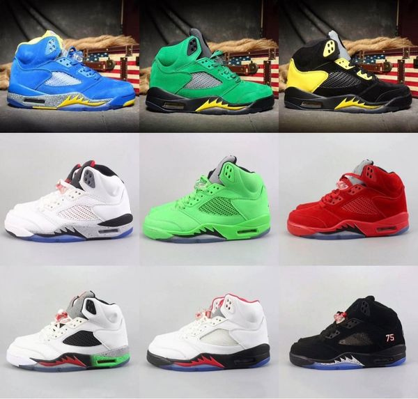 

5s basketball shoes white cement wings blue suede red black metallic fire red retro us size 7-12