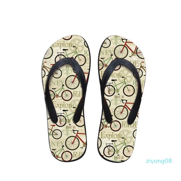 

whereisart house slippers women bicycle journey printing summer beach flip flops sandals women's slippers cartoon sandals youth z08, Black