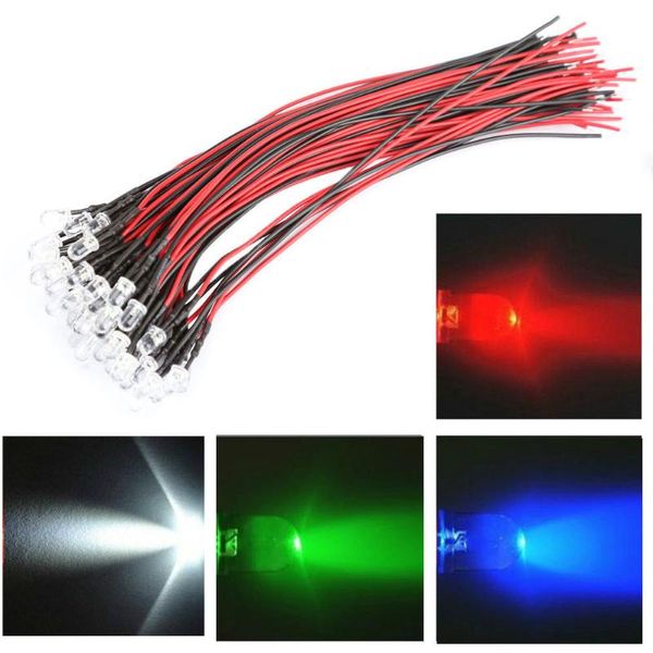 

50pcs dc 12v 5mm vehicle car decor led long bright lamp bulbs with wire