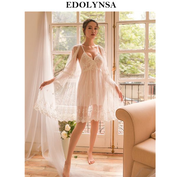 

2019 bab bathrobe female autumn two pieces sleepwear lace robe gown set women home wear night dress elegant nightwear h870, Black;red