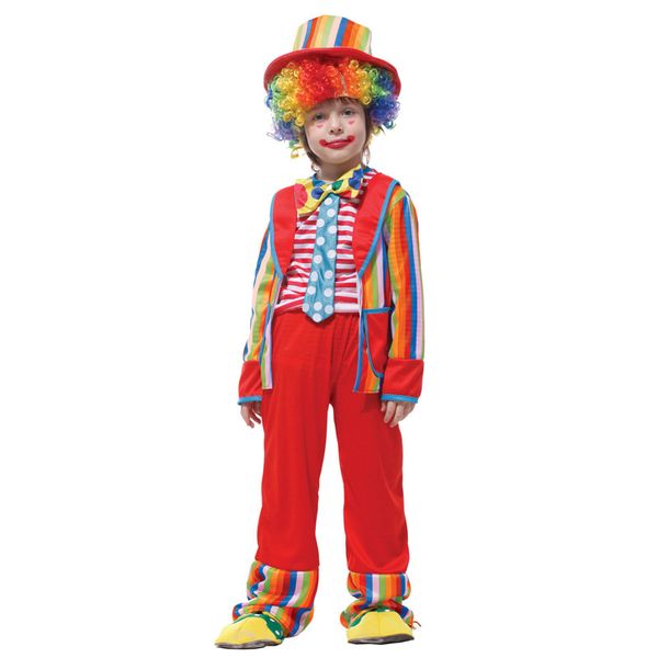 

kids child color stripe circus clown costumes boys funny joker droll cosplay halloween purim party carnival role play costume, Black;red