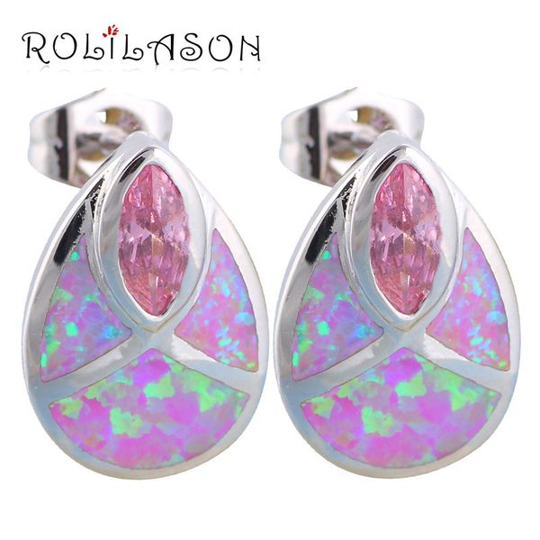 

nobby pink crystal design wholesale & retail purple fire opal silver stamped stud earrings fashion jewelry oe300, Golden;silver