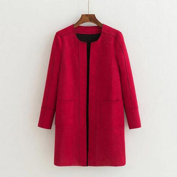 

9 colors 2018 new europe spring autumn faux suede long trench coat women fashion casual long-sleeved cardigan outerwear ae1504, Tan;black