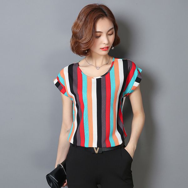 

summer blouse women clothing plus 4xl size shirts chiffon blouse short sleeve print floral women blusa casual female clothing 01, White