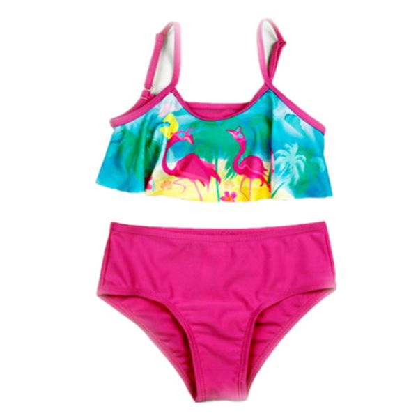 

funfeliz flamingo swimwear for girls kids 2-10 years two pieces bathing suits cartoon girls tankini swimsuit children swimwear