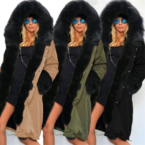 

with fur hooded casual loose female outerwear winter women designer thick down fashion ladies solid jackets, Black