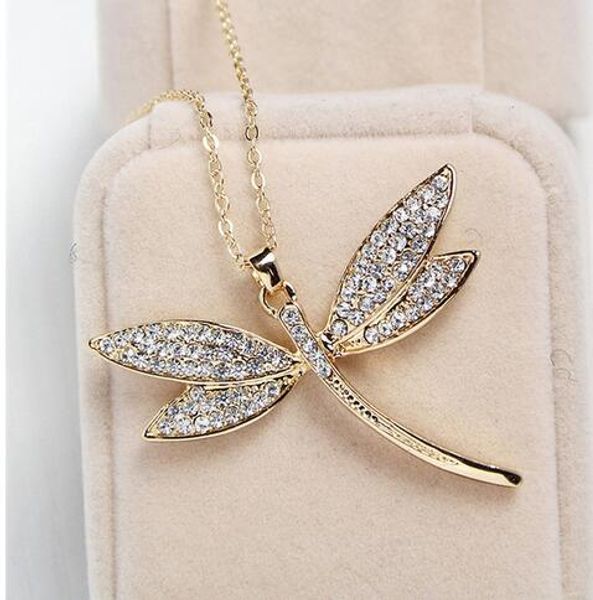 

новый горячий продавать сплав женщины ожерелье кристалл стрекоза ювелирные изделия кулон цепи ожерелье dropship, Silver