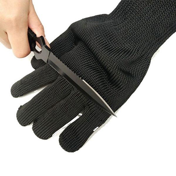 

1 pair black working safety gloves cut-resistant protective wire butcher anti-cutting camping gloves