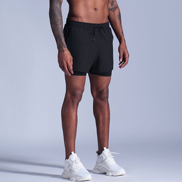 

new solid color cycling shorts men's marathon track and field speed dry double-layer three-point pants light proof fitness train, Black;blue