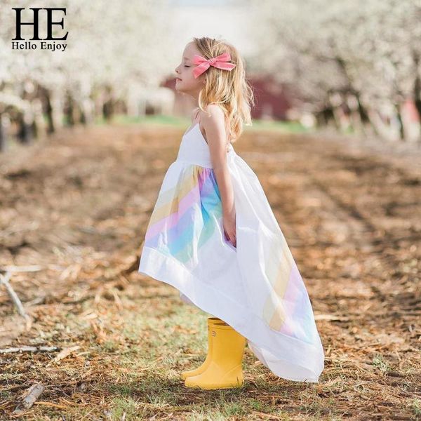 

he hello enjoy kids clothes dresses for girls clothes summer condole belt rainbow sea beach princess dress kids girls clothing, Red;yellow