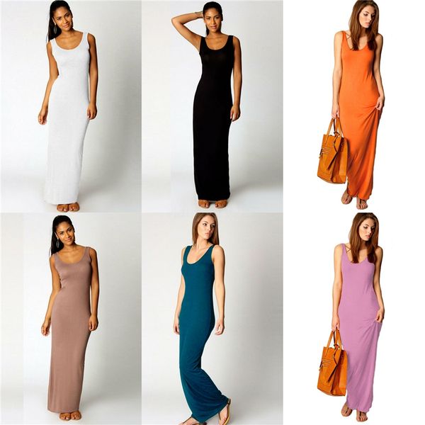 

sexy, fashionable, noble, youthful and beautiful plus size maxi dresses casual solid color crew neck sleeveless f2p583 #776, Black;gray