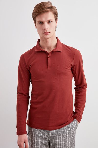 

trendyol textured long sleeve polo collar t-shirt tmnss20po0003, White;black