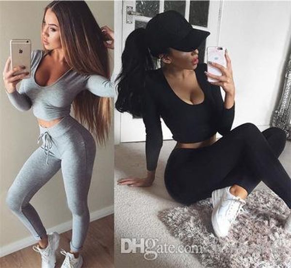 

2018 new style women sport clothes two pieces short coat and long pant yoga suitsoft and comfortable ing, Gray