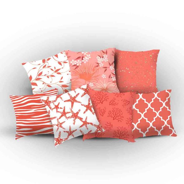 

living coral polyester pillow case red geometric sofa car waist throw cushion cover 45*45 home decor pillowcase l0808