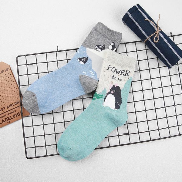 

peonfly] animals cartoon socks women penguin foot prints cotton fuzzy socks floor keep warm high quality, Black;white
