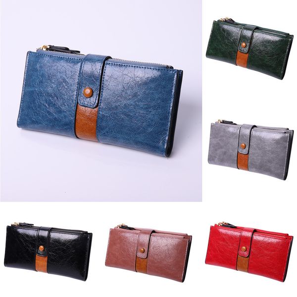

women's wallet women hand-held wallet fashion solid color buckle multi-card zipper business card holder women purses, Red;black