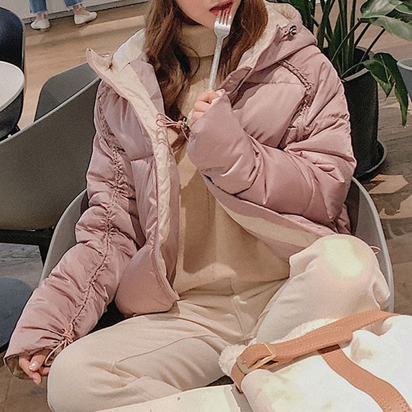 

jaycosin 2019 winter women cute solid zipper casual short warm bread coats hooded thicker jackets bread coat turn down collar126, Black