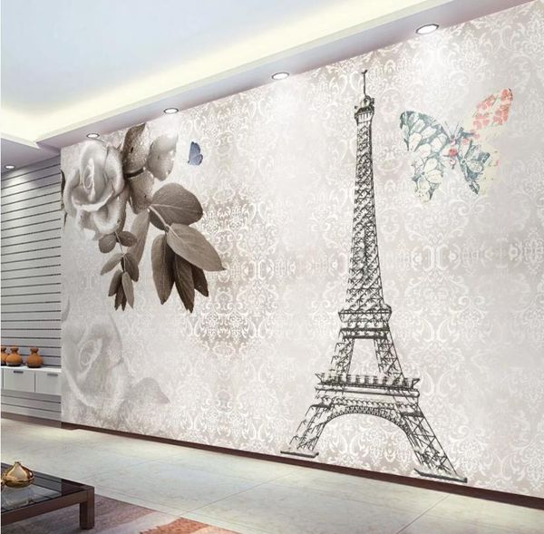 

european nostalgic tower tv background wall modern wallpaper for living room